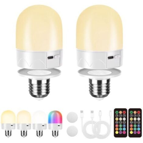 Ampoule rechargeable USB avec télécommande, culot E27, ampoule RGB rechargeable à changement de couleur, 12 températures de couleur, intensité variable, 3 minuteries, veilleuse sans fil, 800 lm, lot d (1/5)