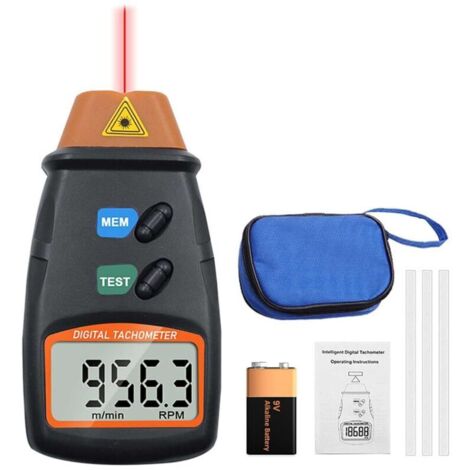 Tachymètre Numérique, Tachymètre Laser Sans Contact 2,5-99999 Tr/Min Mesure De La Jauge De Vitesse De Rotation Avec Bande Réfléchissante (Pile 9V Incluse) (1/5)