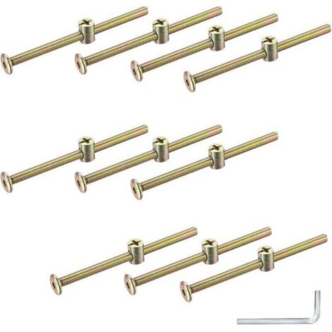 M6 Kit de 10 Pcs Vis à Bois, Vis à Tête Cylindrique Fraisée Plate Six Pans Vis Ecrous, Fixation de Boulon pour Tete de Lit, Chaise Bureau Enfant, avec Une Clé (1/4)