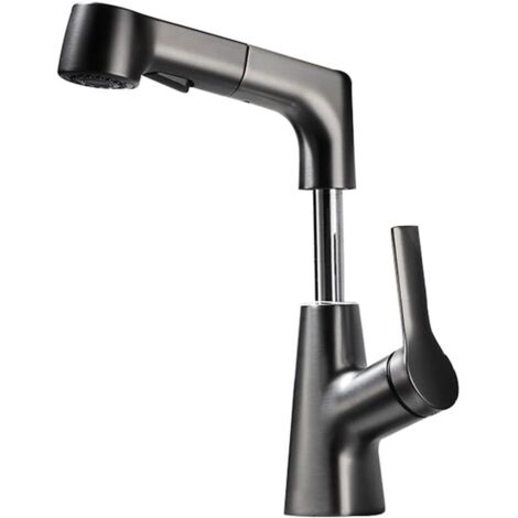 Lavabo Robinet extractible, mitigeur chaud et froid Salle de bain Mitigeur laiton, gris (1/5)
