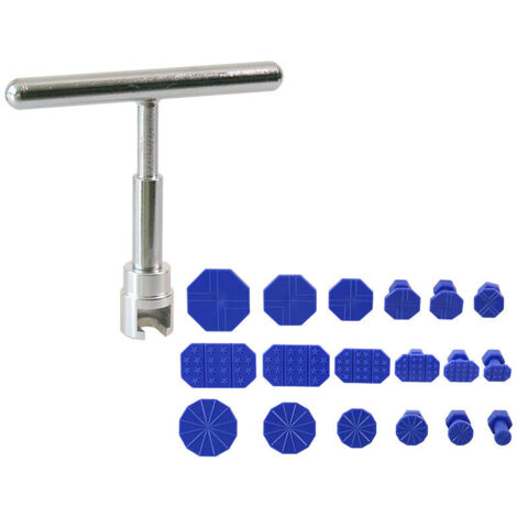 Kit de réparation de bosses de voiture, outil de réparation de bosses sans peinture, kit de débosselage de carrosserie avec marteau coulissant en aluminium à barre en T et 18 ventouses de voiture, (1/3)