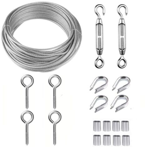 câbles de jardin/tableau avec garde-corps en acier inoxydable, vis tire-fond, tendeur, idéal pour le bricolage, la suspension de photos, le jardin, etc/Lot de 19 ,15m (1/5)