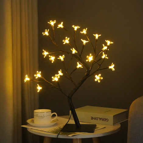 Lampe LED USB en forme d'arbre à fleurs pour la maison, décoration de chambre, veilleuse, fleur de cerisier, fibre optique, décoration de festival, de vacances, de mariage (fleur de cerisier) (1/3)