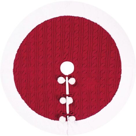 Jupe de sapin de Noël tricotée à pompons blancs, décorations de Noël pour la maison, jupe de sapin de Noël 62 cm, tapis de sapin de Noël tricoté rouge, jupe de sapin de Noël, fête, décoration du nouve (1/5)