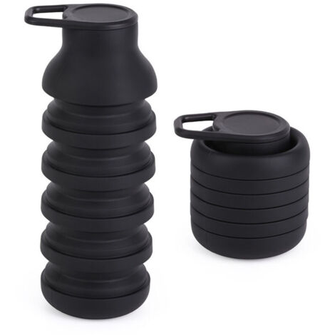 Bouteille d'eau pliable en silicone – Réutilisable, anti-fuite, tasse portable pour la randonnée, le cyclisme et les activités de plein air, design écologique et compact (noir) (1/3)
