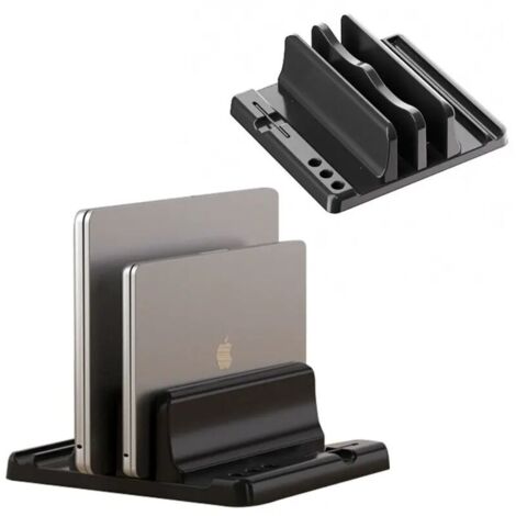 Support pour ordinateur portable, rangement vertical, 42 pièces, largeur réglable, gain de place, support d'ordinateur, support vertical, antidérapant, stable, alliage d'aluminium, noir (1/3)