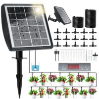 Kit d'arrosage solaire goutte à goutte, système d'irrigation goutte à goutte avec minuterie et tuyau de 15 m, pour jardin, balcon, pelouse, pots de légumes pour les vacances