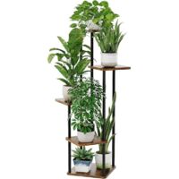 Support de plantes d'intérieur en métal à 5 couches pour plusieurs plantes, support de plantes et support de plantes pour jardin, salon et chambre (marron).