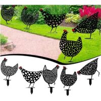 Décorations de jardin en métal, silhouettes de poules élégantes, lot de 5, décorations réalistes pour pelouse, art pour poulailler, piquets décoratifs pour jardin, décorations pour poulailler