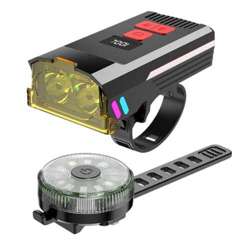 Ensemble phare avant et feu arrière vélo, LED lumineux, étanche, multi-modes, pour VTT, vélo de route, trottinette, adulte homme et femme