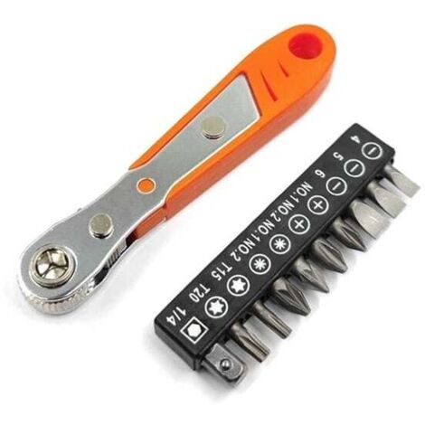 Kit de 10 Mini Tournevis à Cliquet en Acier Chrome Vanadium avec Adaptateur Magnétique pour Réparation Auto et Électroménager (1/5)