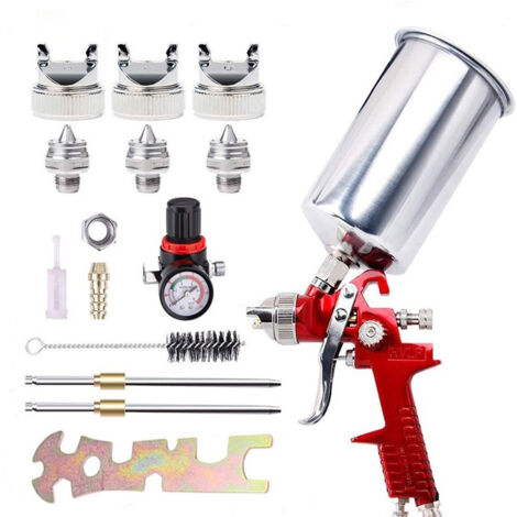 Pistolet à Peinture Pneumatique à Alimentation par Dessus avec 4 Buses et Pot en Aluminium pour Meubles et Carrosserie Auto (1/5)