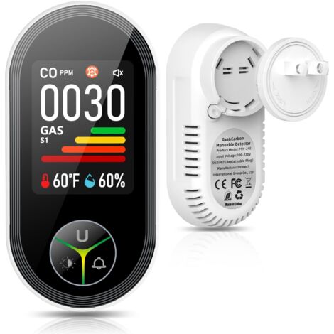 Détecteur 4-en-1 Gaz Combustible & CO avec Capteur Température Humidité, Alarme pour Cuisine