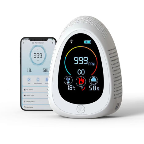 Détecteur Intelligent CO 2-en-1 avec Capteur Température Humidité, Alarme Connectée pour Intérieur Maison (1/5)
