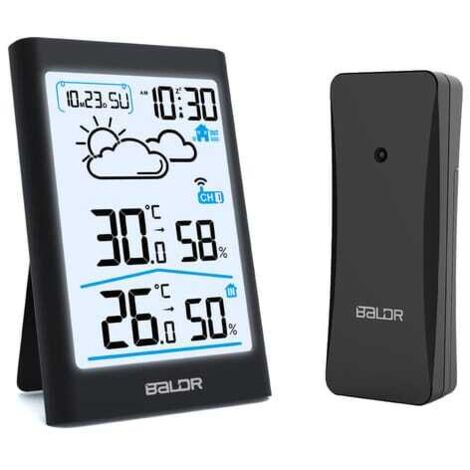 Station Météo sans Fil avec Capteur Extérieur Thermomètre Hygromètre Prévisions sur 12h Support 3 Capteurs Noire (1/5)