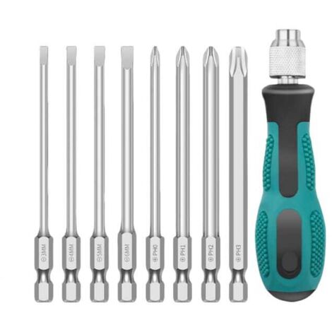 Jeu de 8 Embouts Magnétiques Longs 100mm en Acier S2 Tige Hexagonale 1/4 pour Visseuse sans Fil et Travaux de Précision (1/5)