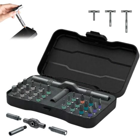 Jeu de 24 tournevis à cliquet magnétiques, embouts en acier S2 avec poignée ergonomique en T, trousse à outils de réparation portable pour (1/5)