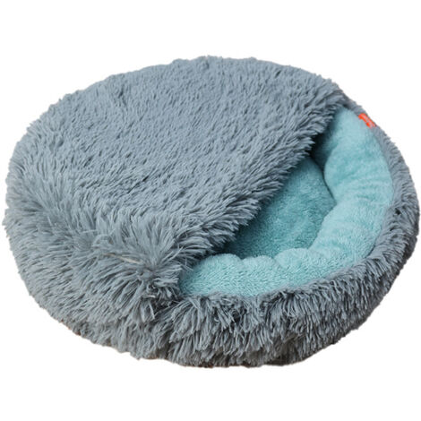 Lit rond pour chien et chat en peluche longue épaisse, gris foncé taille M 50×50×10cm, chaud pour l'hiver (1/5)