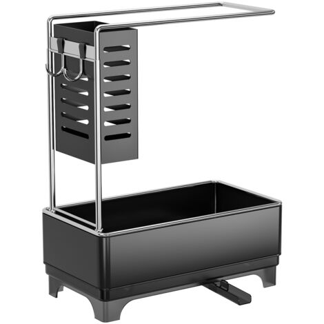 Organisateur Évier Cuisine, Égouttoir Éponge Torchon Brosse avec Drainage et Porte-Couverts, Noir (1/4)
