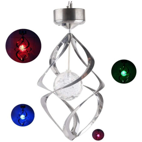 Lumière Solaire Extérieure Vent et Cloche, Lampe Suspendue Rotative Inox, Boule Acrylique Colorée, Étanche Jardin Paysage (1/4)