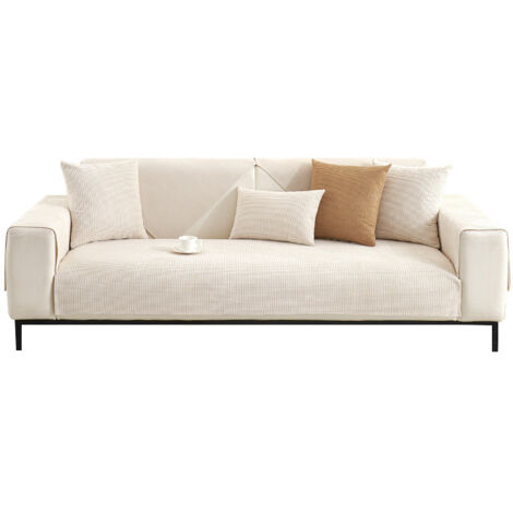 Housse de Canapé Imperméable à Texture Gaufre 90x210cm, Protège-Canapé Antidérapant Résistant aux Griffes, Housse 3 Places Crème Toutes Saisons (1/4)