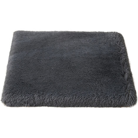 Lit pour chien et chat carré peluche longue gris foncé 100×60×8cm, épais et chaud hiver, lavable amovible (1/4)