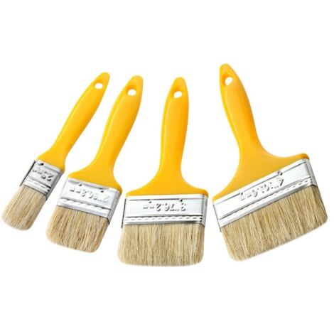 Ensemble de 4 pinceaux, poils blancs, manches encollés jaune de haute qualité, tailles 1 à 4 pouces (1/5)