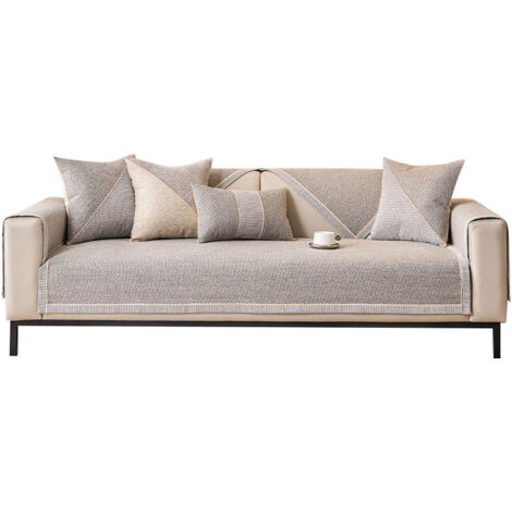 Housse de Canapé en Lin Imité Tissé Style Japonais 70x210cm, Protège-Canapé Antidérapant Toutes Saisons, Housse de Canapé 3 Places Gris Moderne (1/4)