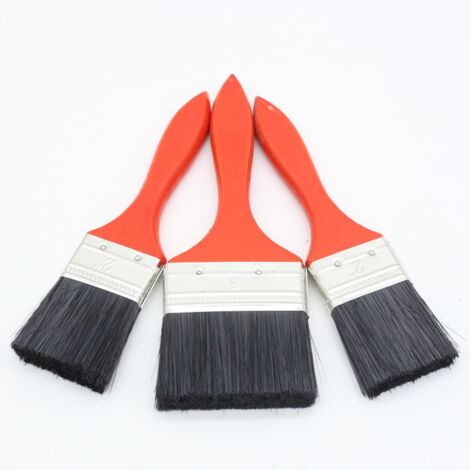 Ensemble de 3 pinceaux à manche rouge, à nervures noires et à poils épais qui ne perdent pas leurs poils. (1/3)