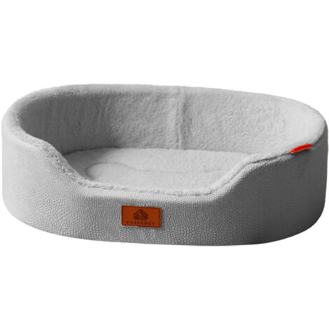 Lit pour chien forme bateau en simili cuir lychee gris clair 65×45×16cm, coussin amovible, toutes saisons, pour chiens ≤8kg (1/5)