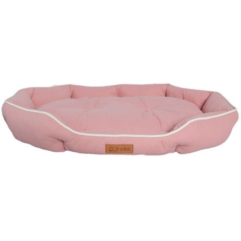Lit pour chien forme yuanbao ovale rose en daim 70×50×13cm, antidérapant, toutes saisons, pour chiens de taille moyenne (1/5)