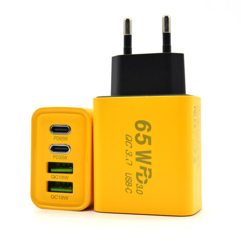 Chargeur Rapide GaN 65W 4 Ports (2 USB-C + 2 USB-A) Prise EU, Adaptateur de Charge pour Téléphones, Tablettes et Ordinateurs (1/5)