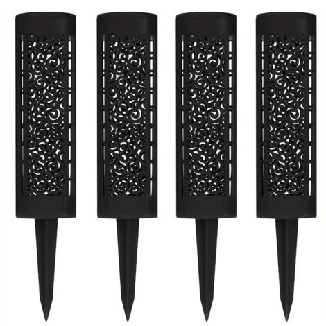 Lampe Solaire Carrée à Découpes LED Pelouse, Lumière Chaude, Étanche, Lot de 4, Jardin Chemin Paysage (1/5)