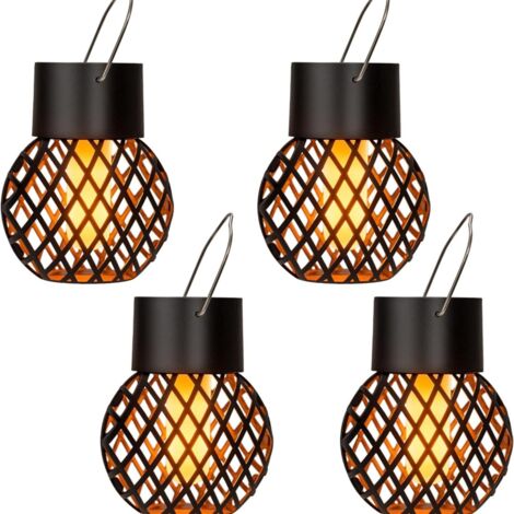 Lanterne Suspendue Solaire Flamme Vacillante, Design Creux, Étanche, Décoration Jardin Extérieur, Lot de 4 (1/5)