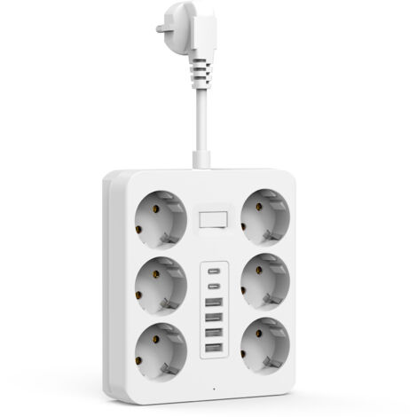 Multiprise Norme EU 6 Prises AC + 4 USB-A + 2 USB-C, Protection Surtension/Surcharge, Prise d'Extension Murale (1/5)
