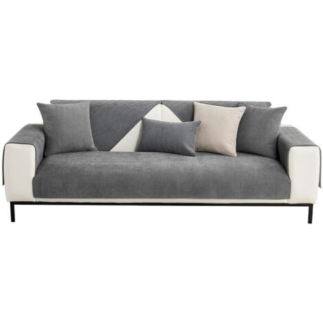Housse de Canapé en Chenille à Chevrons 70x210cm, Protège-Canapé Antidérapant Toutes Saisons, Housse de Canapé 3 Places Gris Luxe (1/5)