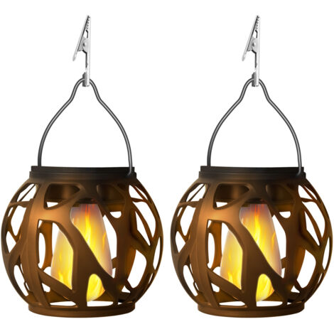 Nouvelle Lanterne Suspendue Solaire Flamme Vacillante, Design Creux, Étanche, Décoration Jardin Extérieur, Lot de 2 (1/5)