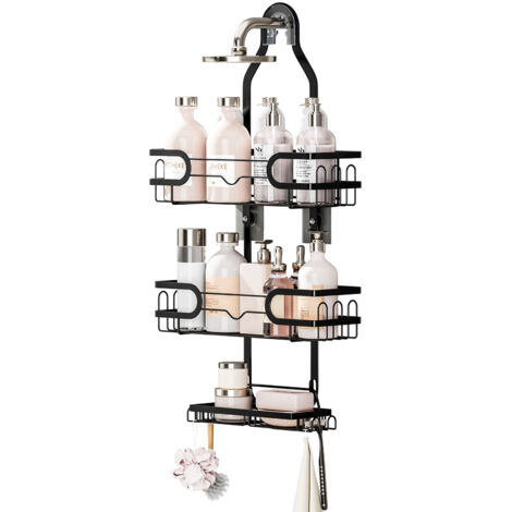 Étagère Organisateur Douche 3 Niveaux Amovible, Suspension sur Tête de Douche, Sans Perçage, Noir (1/4)