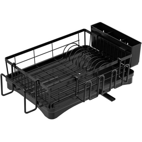 Égouttoir Vaisselle Cuisine 1 Niveau avec Plateau Égouttoir et Porte-Couverts, Organisateur Assiettes Bols, Noir (1/4)