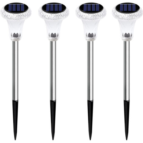 Lampe Solaire Pelouse Cristal Goutte, Lumière Chaude, Acier Inoxydable, Étanche, Décoration Jardin Extérieur, Lot de 4 (1/4)