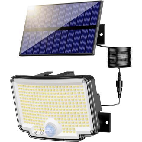 Éclairage solaire extérieur à détecteur (Blanc froid) — Projecteur de sécurité solaire à 318 LED, 3 modes, étanchéité IP65 (1/5)