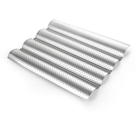Moule à pain 37,8 cm Argent 1 paquet de moules à pain perforés, moules à pain antiadhésifs pour four, mini moule à pain français Plateau à pain français Moule à pâtisserie en acier au carbone (1/5)