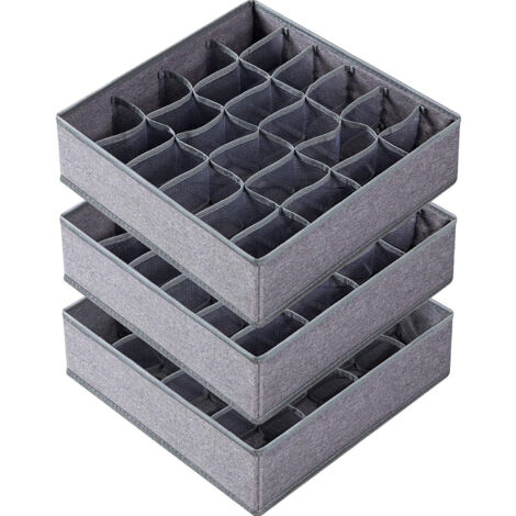 Organiseur de sous-vêtements, tiroir à chaussettes, boîte pour penderie et étagères de penderie, boîte pliable en tissu pour sous-vêtements, foulards, cravates, gris - 3pc