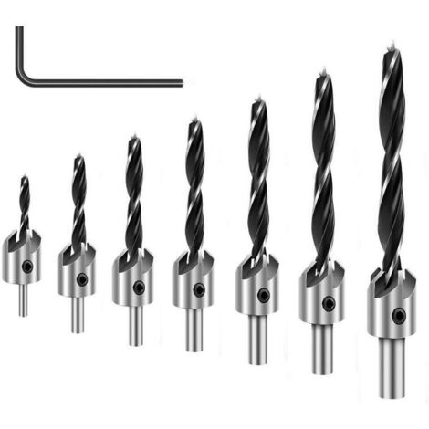 Dispositif de chanfreinage du bois tête fraisée vis à tête fraisée ouvre-trou alésage perceuse dispositif de chanfreinage à cinq tranchants-7pcs (1/5)