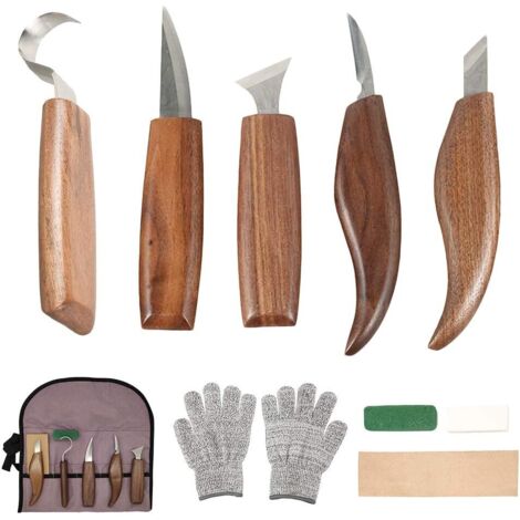 10Pcs Outils Sculpture sur Bois en Acier Carbone Ensemble d'outils de Sculpture sur Bois avec Couteau à Crochet Couteau à Découper Professionnels Outils de Gravure en Bois pour Travail du Bois (1/5)