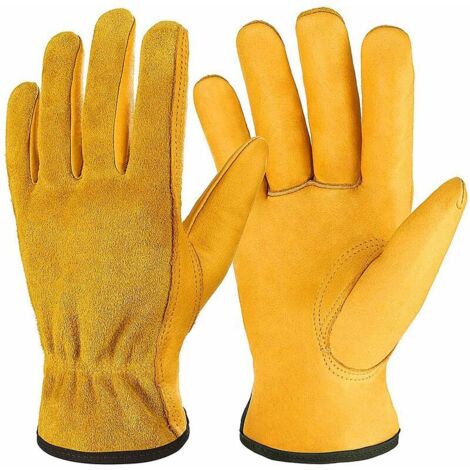 Gants de jardinage Gants de travail en peau de vache, Gants de travail en cuir respirant et flexible pour hommes et femmes, Gants de gréement robustes pour le jardinage, la pêche Jaune - Grand (1/5)