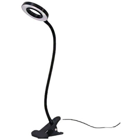 Lampe De Bureau Clip-On Lampe De Lecture Clip-On Flexible 360° 3 Modes D'éclairage Et 10 Niveaux De Luminosité Lampe De Bureau LED USB Pour L'étude Et Le Travail, Noir Lampe De Bureau 1pc Noir (1/5)