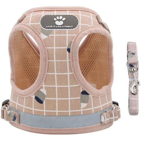 Harnais réglable gilet rembourré réfléchissant doux respirant laisse confortable pour petits chiens (L, rose) une pièce (1/4)