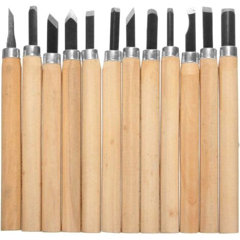 12PCS Outil de Gravure à Bois Main Couteau Sculpture sur Bois Ciseaux à Découper pour Sculpteur, Charpentier,