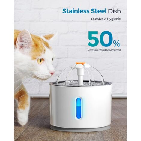 Distributeur d'eau pour chiens et chats, distributeur silencieux pour chats avec fenêtre LED de niveau d'eau et 2 filtres à charbon actif Version européenne standard en acier inoxydable Monobloc (1/4)